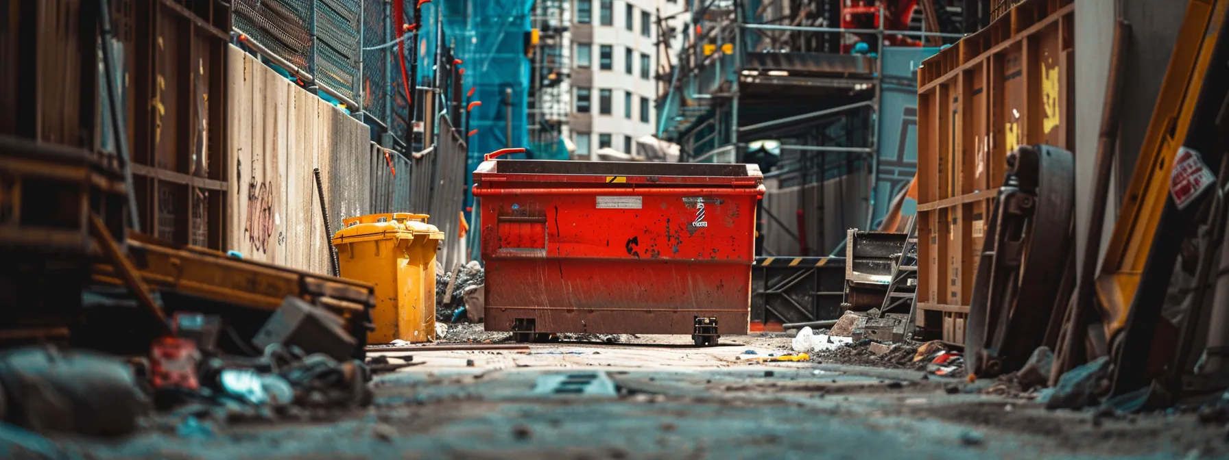 a vibrant red dumpster sits prominently in an urban construction site, surrounded by materials and machinery, illustrating the importance of proper dumpster dimensions for efficient waste management amidst project activities. a vibrant red dumpster sits prominently in an urban construction site, surrounded by materials and machinery, illustrating the importance of proper dumpster dimensions for efficient waste management amidst project activities.