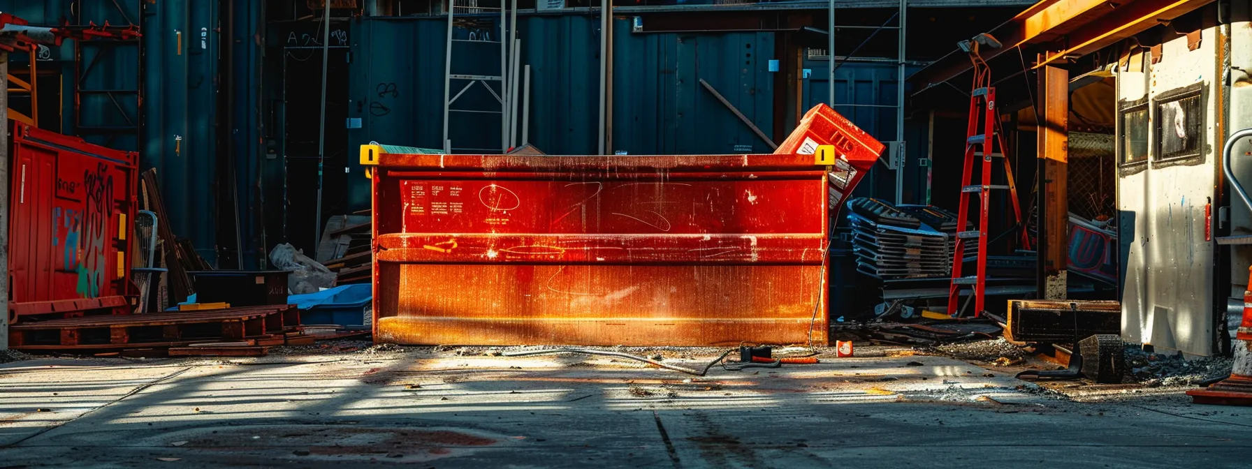 a vibrant red dumpster sits prominently in a bustling urban construction site, surrounded by tools and materials, highlighting its versatility for various residential and commercial projects. a vibrant red dumpster sits prominently in a bustling urban construction site, surrounded by tools and materials, highlighting its versatility for various residential and commercial projects.