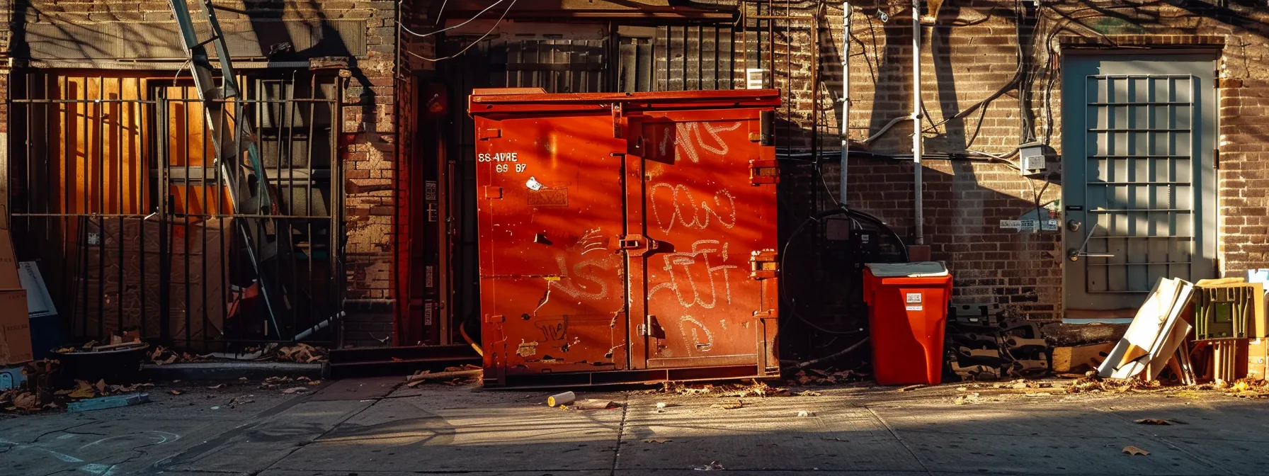 a vibrant red dumpster stands prominently in an urban alleyway in queens, surrounded by construction materials and tools, exemplifying the practical options available for home improvement projects in the city. a vibrant red dumpster stands prominently in an urban alleyway in queens, surrounded by construction materials and tools, exemplifying the practical options available for home improvement projects in the city.