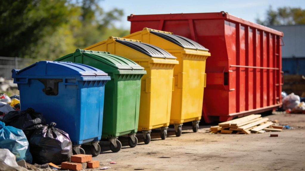 Various dumpster sizes displayed outdoors for different rental options
