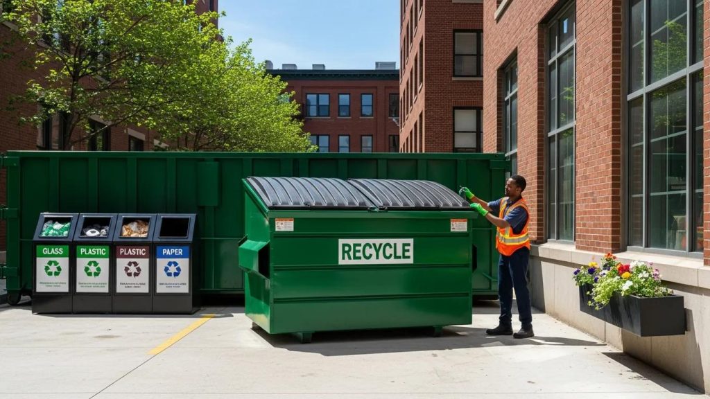 Urban dumpster rental scene representing reliable waste management in Queens