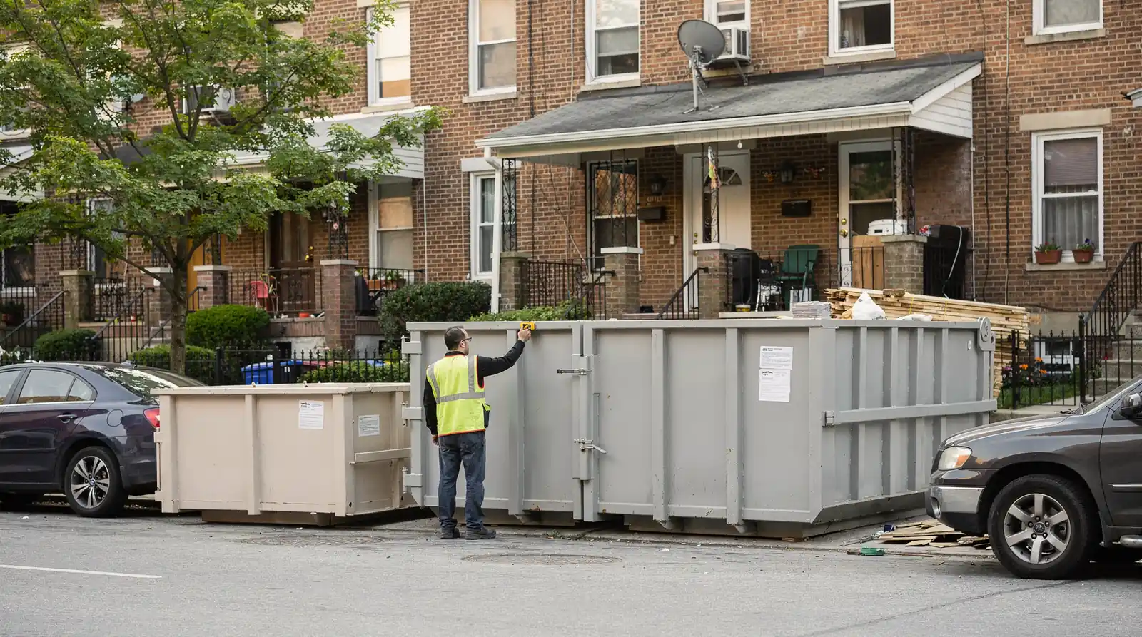 A 10-yard dumpster suits small basement or garage cleanouts, deck replacements, or roughly 1,500 square